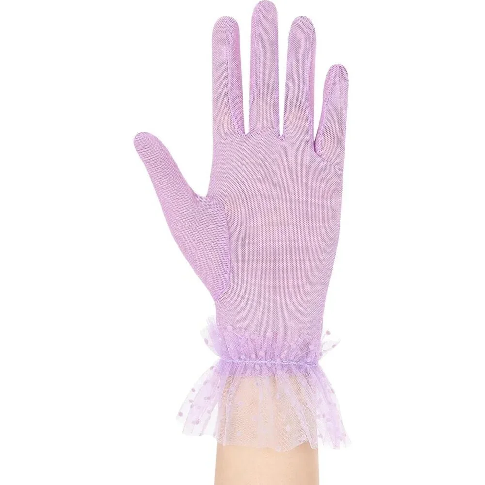 Women's Short Lace Lavender Sheer Mesh Tea Party Prom Gloves Banquet Costume